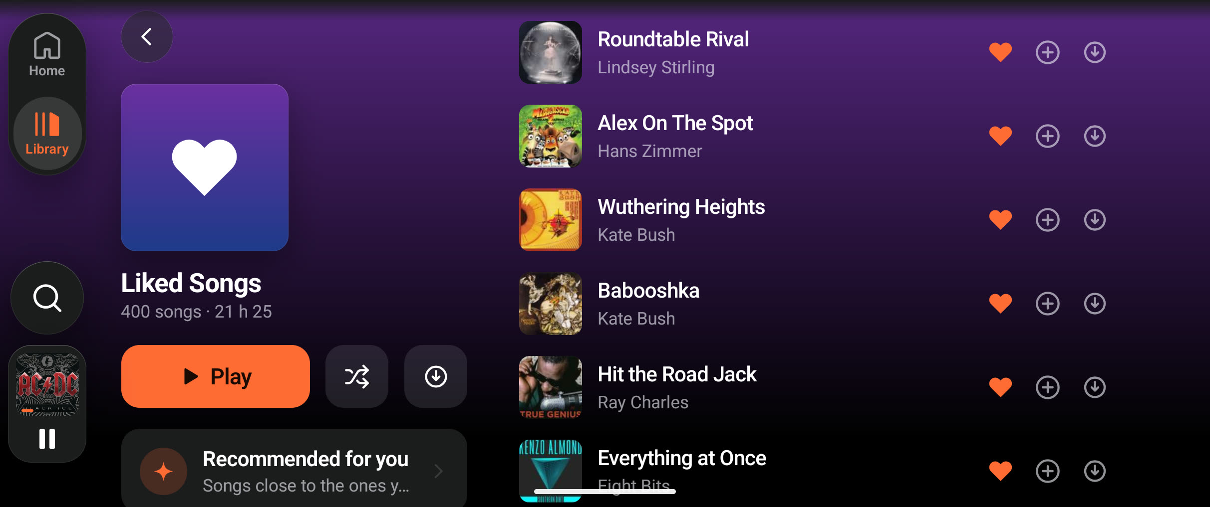 Liked Songs in landscape